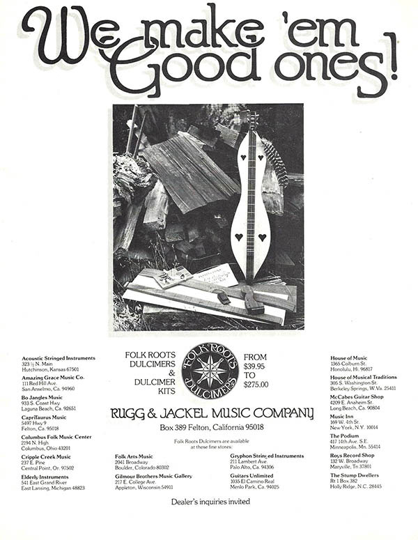 Folk Roots Dulcimer ad, from an early 1980s catalog