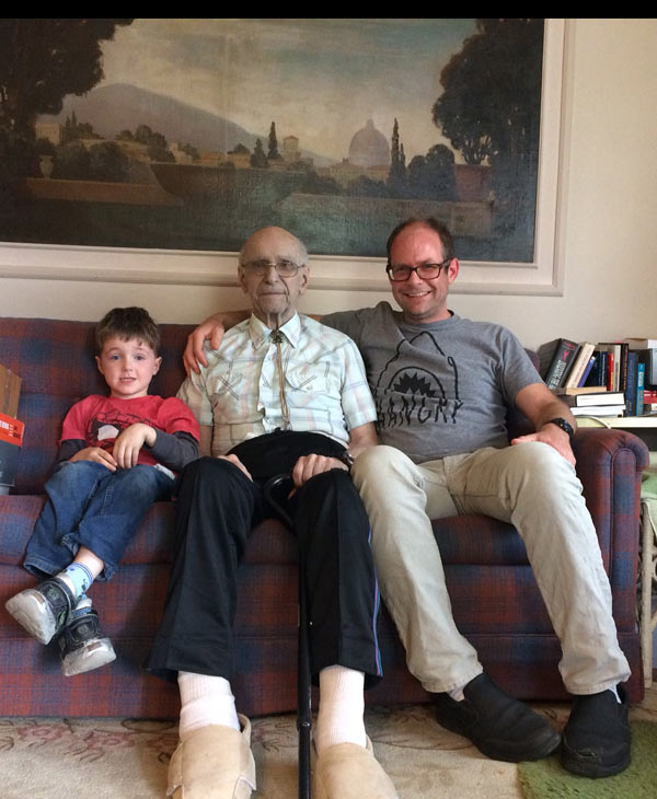Howie Mitchell with his son David and grandson, 2017