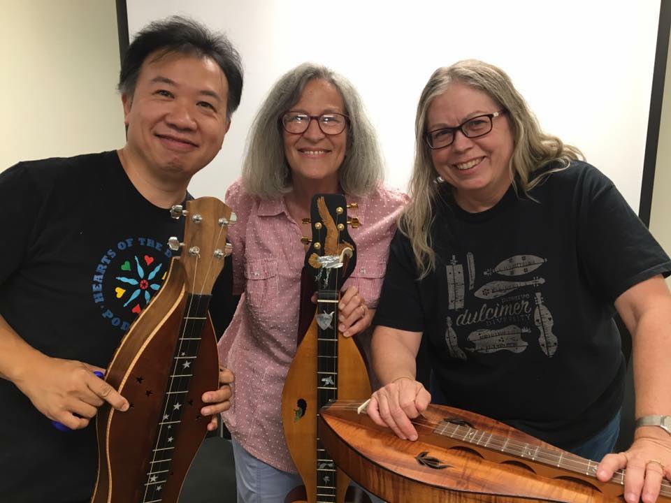 Wayne, Joellen, and Patricia after performing at a Hearts of the Dulcimer screening. (August 2017) 